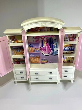 2002 3 piece Barbie Armoire Closet with Side Pieces Wardrobe